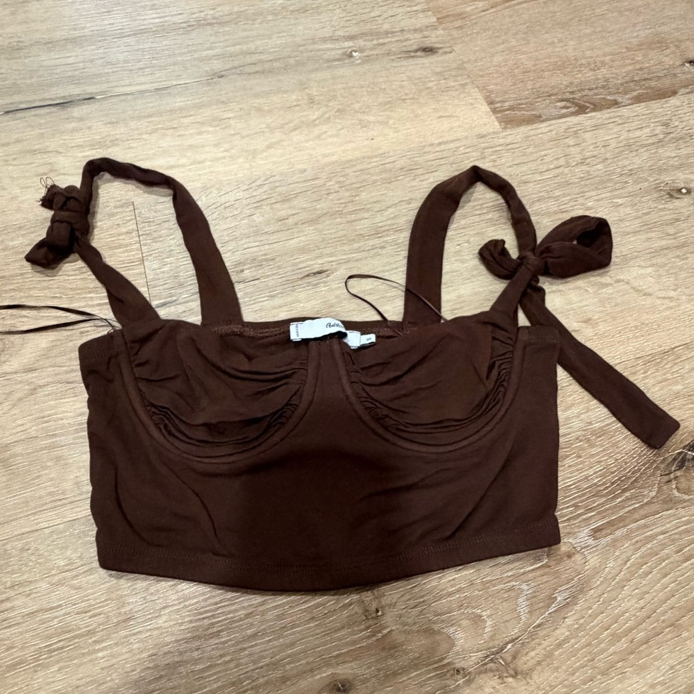 Adika Brown Corset Crop Top Bustier Tie Shoulder Sleeveless Small